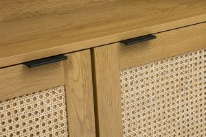 Bibliothèque finition bois clair, cannage en rotin et métal noir L90 MANILLE