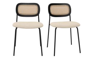 Chaises design en tissu effet velours texturé beige, métal noir et cannage rotin (lot de 2) MIRANDA