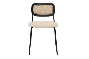 Chaises design en tissu effet velours texturé beige, métal noir et cannage rotin (lot de 2) MIRANDA