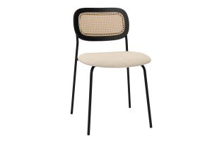 Chaises design en tissu effet velours texturé beige, métal noir et cannage rotin (lot de 2) MIRANDA
