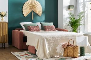 Canapé convertible 3 places en tissu effet velours terre brûlée avec matelas 13 cm LETTO