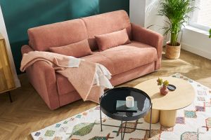 Canapé convertible 3 places en tissu effet velours terre brûlée avec matelas 13 cm LETTO