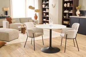 Table à manger design ronde blanche et métal noir D90 cm CALISTA