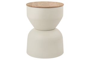 Table d'appoint ronde design avec rangement en métal grège et bois manguier massif D30 cm YOYO