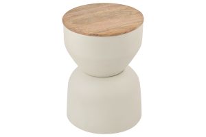 Table d'appoint ronde design avec rangement en métal grège et bois manguier massif D30 cm YOYO