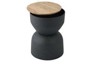 Table d'appoint ronde design avec rangement en métal gris anthracite et bois manguier massif D30 cm YOYO