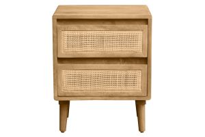 Tables de chevet en bois manguier massif et cannage rotin avec rangements 2 tiroirs (lot de 2) ACANGE