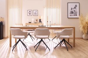 Chaise pivotante 360° en tissu effet velours texturé beige et métal noir JESSY