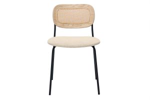 Chaises design en tissu effet velours texturé beige, métal noir et cannage rotin (lot de 2) MIRANDA