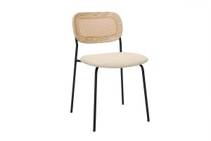 Chaises design en tissu effet velours texturé beige, métal noir et cannage rotin (lot de 2) MIRANDA