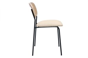 Chaises design en tissu effet velours texturé beige, métal noir et cannage rotin (lot de 2) MIRANDA
