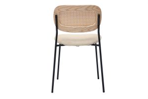 Chaises design en tissu effet velours texturé beige, métal noir et cannage rotin (lot de 2) MIRANDA
