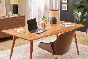 Silla de oficina giratoria de diseño 360° negro, madera oscura y metal negro MARLOW