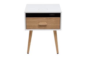 Tables de chevet connectées multimédia blanc mat et bois clair massif (lot de 2) PAVAN