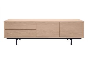 Meuble TV finition bois chêne avec rangements fermés L160 cm MANNY