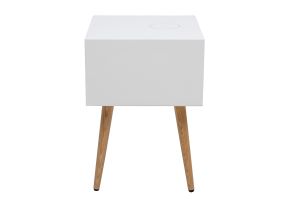 Tables de chevet connectées multimédia blanc mat et bois clair massif (lot de 2) PAVAN