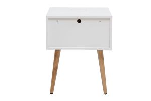 Tables de chevet connectées multimédia blanc mat et bois clair massif (lot de 2) PAVAN