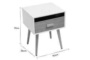 Tables de chevet connectées multimédia blanc mat et bois clair massif (lot de 2) PAVAN