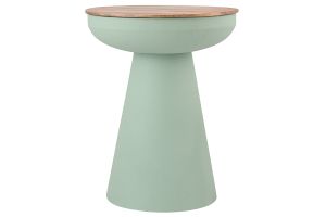 Table d'appoint ronde design avec rangement en métal vert céladon et bois manguier massif H52 cm TAM