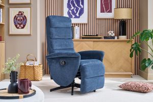 Poltrona relax girevole manuale in tessuto ciniglia blu scuro NELSON
