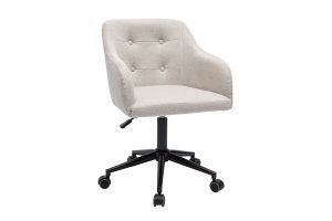 Chaise de bureau capitonnée à roulettes en tissu effet velours texturé beige et métal noir BALTIK