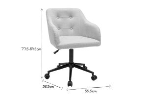 Chaise de bureau capitonnée à roulettes en tissu effet velours texturé beige et métal noir BALTIK