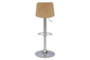 Tabouret de bar réglable blanc, bois clair et pied chromé DOA