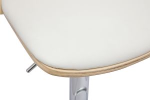 Tabouret de bar réglable blanc, bois clair et pied chromé DOA