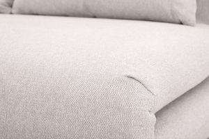 Chauffeuse 2 places convertible en tissu effet velours texturé beige et bois clair AMIKO