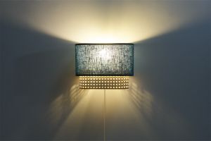 Applique murale en tissu bleu canard et cannage rotin naturel H20 cm TIWY