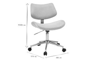 Chaise de bureau à roulettes design en tissu effet velours texturé beige, bois clair chêne et métal MALMO
