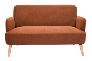 Canapé scandinave 2 places en tissu effet velours texturé terre brûlée et bois clair ISKO
