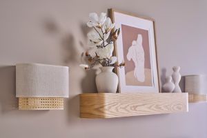 Applique murale en lin beige et cannage rotin naturel H20 cm TIWY
