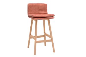 Tabouret de bar en tissu effet velours texturé terracotta et bois (lot de 2) JOAN