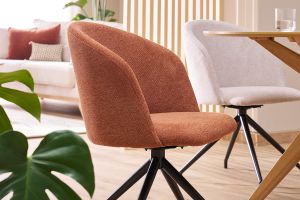 Chaise design pivotante 360° en tissu effet velours texturé terre brulée et métal noir VANITY