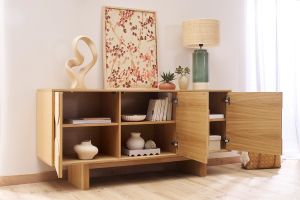 Madia in legno chiaro di quercia incisa L160 cm SEIGO