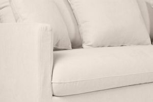 Canapé convertible scandinave 3 places en tissu effet velours beige et bois clair LOUISE