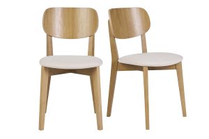Chaises vintage en bois clair chêne et tissu effet laine bouclée blanc (lot de 2) LUCIA