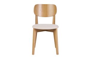 Chaises vintage en bois clair chêne et tissu effet laine bouclée blanc (lot de 2) LUCIA