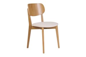 Chaises vintage en bois clair chêne et tissu effet laine bouclée blanc (lot de 2) LUCIA