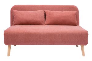 Chauffeuse 2 places convertible en tissu effet velours texturé terracotta et bois clair AMIKO