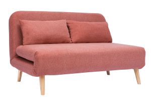 Chauffeuse 2 places convertible en tissu effet velours texturé terracotta et bois clair AMIKO