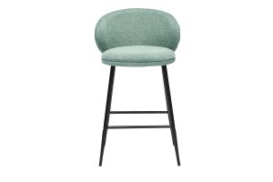 Tabourets de bar design en tissu effet velours texturé vert céladon et métal noir (lot de 2) ROSALIE