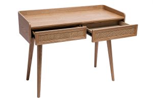 Bureau design avec rangements 2 tiroirs bois clair et cannage rotin L105 cm ELSY