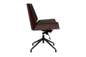 Chaise de bureau design pivotante 360° noir, bois foncé noyer et métal noir CURVED