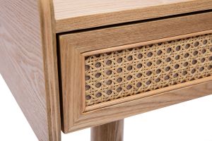 Bureau design avec rangements 2 tiroirs bois clair et cannage rotin L105 cm ELSY