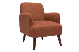 Fauteuil scandinave en tissu effet velours texturé terre brûlée et bois foncé ISKO