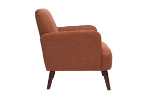 Fauteuil scandinave en tissu effet velours texturé terre brûlée et bois foncé ISKO