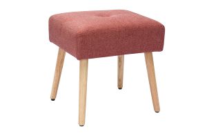 Tabouret bas en tissu effet velours texturé terracotta et bois clair massif H46 cm GUESTA