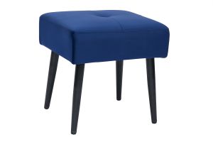 Tabouret bas en tissu effet velours texturé bleu nuit et métal noir H46 cm GUESTA